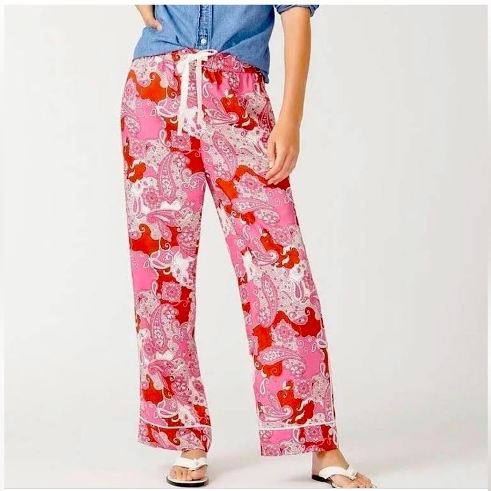 J Crew Pink Paisley Relaxed Satin Pant